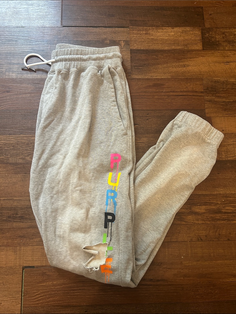 Purple Brand Grey Distressed Blowout Graphic Sweatpants Mens 2XL